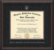 Image of Virginia Tech Diploma Frame - Mahgoany Braid - w/Silver Embossed VT Seal & Name - Black Suede on Maroon mat