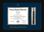 Image of Georgia Southern University Diploma Frame - Flat Matte Black - w/Embossed Seal & Name - Tassel Holder - Navy on Gold mat