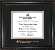 Image of Miami International University of Art & Design Diploma Frame - Vintage Black Scoop - w/Embossed MIUAD School Name Only - Black on Gold mat