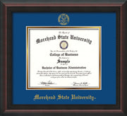 Image of Morehead State University Diploma Frame - Mahgoany Braid - w/Embossed MSU Seal & Name - Royal Blue on Gold mat