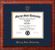 Image of urray State University Diploma Frame - Mezzo Gloss - w/Murray Embossed Seal & Name - Navy on Gold mat