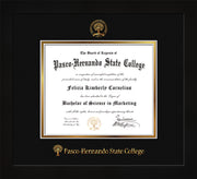 Image of Pasco-Hernando State College Diploma Frame - Flat Matte Black - w/Embossed PHSC Seal & Name - Black on Gold mat