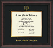 Image of Robert Morris University - Illinois Diploma Frame - Mahogany Braid - w/Embossed RMU Seal & Name - Black on Gold mat
