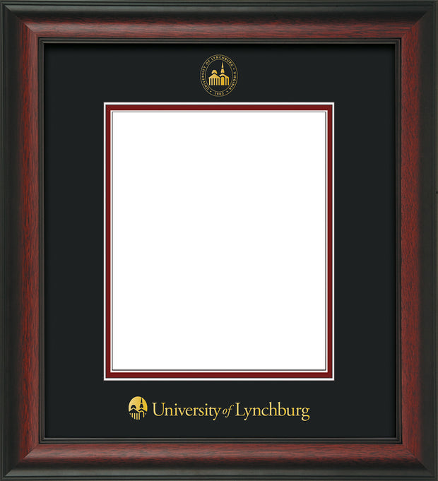 Image of University of Lynchburg Diploma Frame - Rosewood - w/Embossed UL Seal & Name - Black on Crimson mat