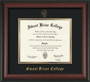 Image of Sweet Briar College Diploma Frame - Rosewood - w/Embossed SBC Seal & Name - Black on Gold mat