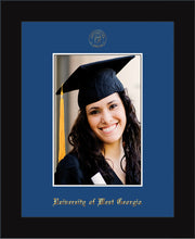 Image of University of West Georgia 5 x 7 Photo Frame - Flat Matte Black - w/Official Embossing of UWG Seal & Name - Single Royal Blue mat