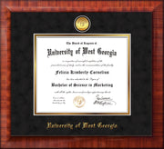 Image of University of West Georgia Diploma Frame - Mezzo Gloss - w/24k Gold Plated Medallion UWG Name Embossing - Black Suede on Gold Mat