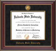 Image of Valdosta State University Diploma Frame - Cherry Lacquer - w/24k Gold-Plated Medallion & Fillet - w/VSU Name Embossing - Black Suede mat