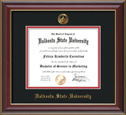Image of Valdosta State University Diploma Frame - Cherry Lacquer - w/Embossed Seal & Name - Black on Red mats