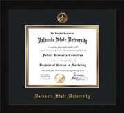 Image of Valdosta State University Diploma Frame - Flat Matte Black - w/Embossed Seal & Name - Black on Gold mats