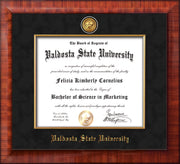 Image of Valdosta State University Diploma Frame - Mezzo Gloss - w/24k Gold-Plated Medallion & Fillet - w/VSU Name Embossing - Black Suede mat