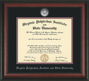 Image of Virginia Tech Diploma Frame - Rosewood  - w/Silver-Plated Medallion VT Name Embossing - Black on Maroon mats