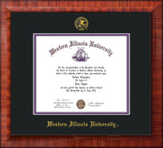 Image of Western Illinois University Diploma Frame - Mezzo Gloss - w/Embossed Seal & Name - Black on Purple mats