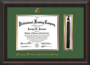 Image of Abraham Baldwin Agricultural College Diploma Frame - Mahogany Braid - w/Embossed ABAC Seal & Name - Tassel Holder - Green on Gold mat