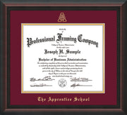 Image of The Apprentice School Diploma Frame - Mahogany Braid - w/Embossed AS Seal & Name - Maroon on Gold mat
