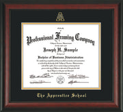 Image of The Apprentice School Diploma Frame - Rosewood - w/Embossed AS Seal & Name - Black on Gold mat