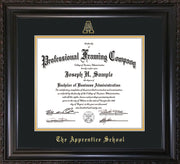 Image of The Apprentice School Diploma Frame - Vintage Black Scoop - w/Embossed AS Seal & Name - Black on Gold mat