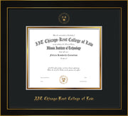 Image of Chicago-Kent College of Law Diploma Frame - Honors Black Satin - w/Embossed CKCL Seal & Name - Museum Glass - Black on Gold mat
