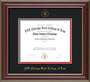 Image of Chicago-Kent College of Law Diploma Frame - Cherry Lacquer - w/Embossed CKCL Seal & Name - Black on Red mat