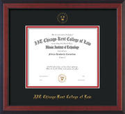 Image of Chicago-Kent College of Law Diploma Frame - Cherry Reverse - w/Embossed CKCL Seal & Name - Black on Red mat