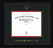 Image of Chicago-Kent College of Law Diploma Frame - Honors Black Satin - w/Embossed CKCL Seal & Name - Black on Red mat