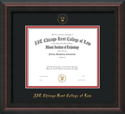 Image of Chicago-Kent College of Law Diploma Frame - Mahogany Braid - w/Embossed CKCL Seal & Name - Black on Red mat