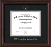 Image of Chicago-Kent College of Law Diploma Frame - Mahogany Lacquer - w/Embossed CKCL Seal & Name - Black on Red mat