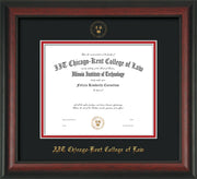 Image of Chicago-Kent College of Law Diploma Frame - Rosewood - w/Embossed CKCL Seal & Name - Black on Red mat