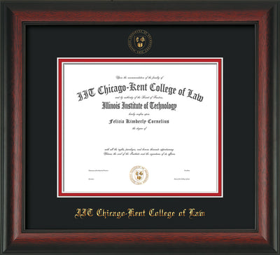 Image of Chicago-Kent College of Law Diploma Frame - Rosewood - w/Embossed CKCL Seal & Name - Black on Red mat