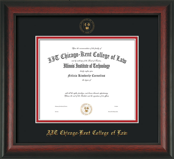 Image of Chicago-Kent College of Law Diploma Frame - Rosewood - w/Embossed CKCL Seal & Name - Black on Red mat