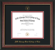 Image of Chicago-Kent College of Law Diploma Frame - Rosewood with Gold Lip - w/Embossed CKCL Seal & Name - Black on Red mat