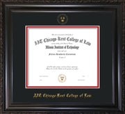 Image of Chicago-Kent College of Law Diploma Frame - Vintage Black Scoop - w/Embossed CKCL Seal & Name - Black on Red mat