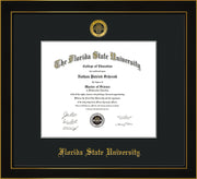 Image of Florida State University Diploma Frame - Honors Black Satin - w/Embossed FSU Seal & Name - Single Black mat