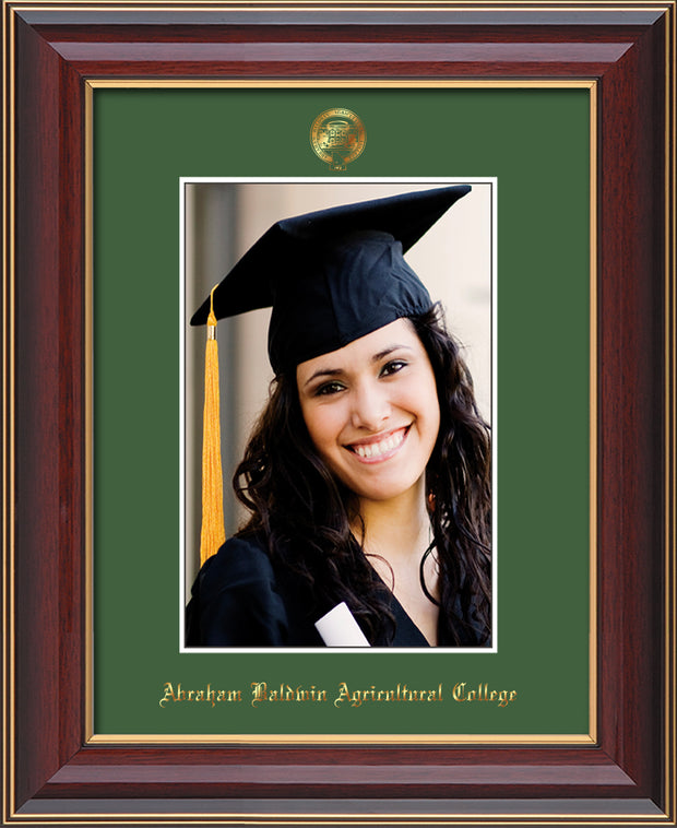 Image of Abraham Baldwin Agricultural College 5 x 7 Photo Frame - Cherry Lacquer - w/Official Embossing of ABAC Seal & Name - Single Green mat