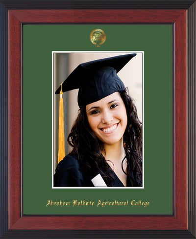Image of Abraham Baldwin Agricultural College 5 x 7 Photo Frame - Cherry Reverse - w/Official Embossing of ABAC Seal & Name - Single Green mat