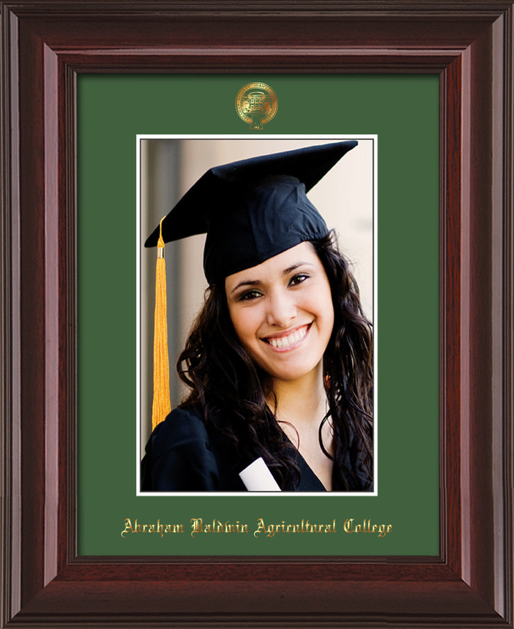 Image of Abraham Baldwin Agricultural College 5 x 7 Photo Frame - Mahogany Lacquer - w/Official Embossing of ABAC Seal & Name - Single Green mat