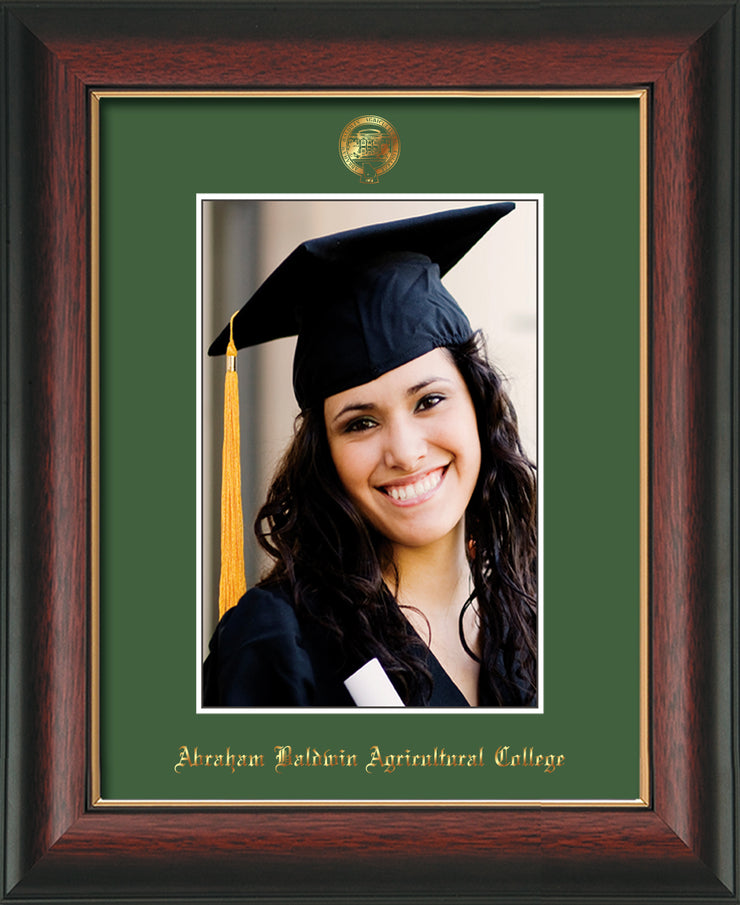 Image of Abraham Baldwin Agricultural College 5 x 7 Photo Frame - Rosewood w/Gold Lip - w/Official Embossing of ABAC Seal & Name - Single Green mat