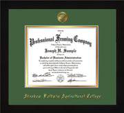 Image of Abraham Baldwin Agricultural College Diploma Frame - Flat Matte Black - w/Embossed ABAC Seal & Name - Green on Gold mat