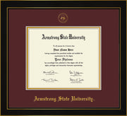 Image of Armstrong State University Diploma Frame - Honors Black Satin - w/Embossed ASU Seal & Name - Maroon on Gold mat