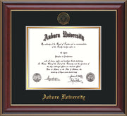 Image of Auburn University Diploma Frame - Cherry Lacquer - w/Embossed Seal & Name - Black on Gold mat