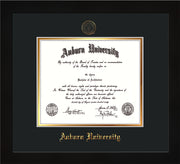 Image of Auburn University Diploma Frame - Flat Matte Black - w/Embossed Seal & Name - Black on Gold mat