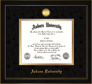 Image of Auburn University Diploma Frame - Honors Black Satin - w/24k Gold-plated Medallion - Black Suede on Gold mat