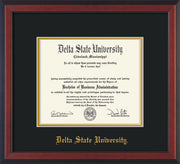 Image of Delta State University Diploma Frame - Cherry Reverse - w/School Name Only - Black on Gold mats