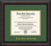 Image of Delta State University Diploma Frame - Mahogany Braid - w/School Name Only - Green on Gold mats