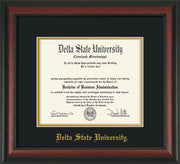 Image of Delta State University Diploma Frame - Rosewood - w/School Name Only - Black on Gold mats