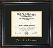Image of Delta State University Diploma Frame - Vintage Black Scoop - w/School Name Only - Black on Gold mats