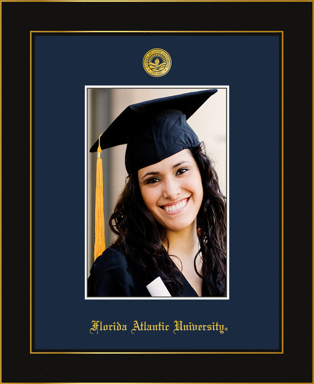 Image of Florida Atlantic University 5 x 7 Photo Frame - Honors Black Satin - w/Official Embossing of FAU Seal & Name - Single Black mat