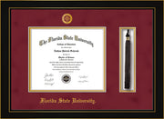 Image of Florida State University Diploma Frame - Honors Black Satin - w/Embossed FSU Seal & Name - Tassel Holder - Garnet Suede on Gold mats