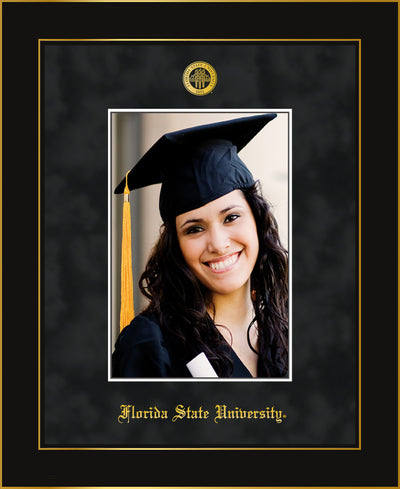 Image of Florida State University 5 x 7 Photo Frame - Honors Black Satin - w/Official Embossing of FSU Seal & Name - Single Black Suede mat