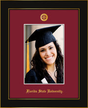 Image of Florida State University 5 x 7 Photo Frame - Honors Black Satin - w/Official Embossing of FSU Seal & Name - Single Garnet mat